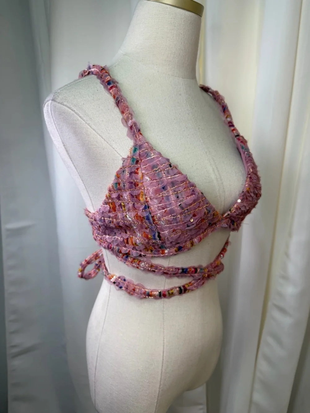 NWT For Love And Lemons ‘Dionne’ Bralette Top in Pink Multicolor Tweed Size M - Picture 16 of 16